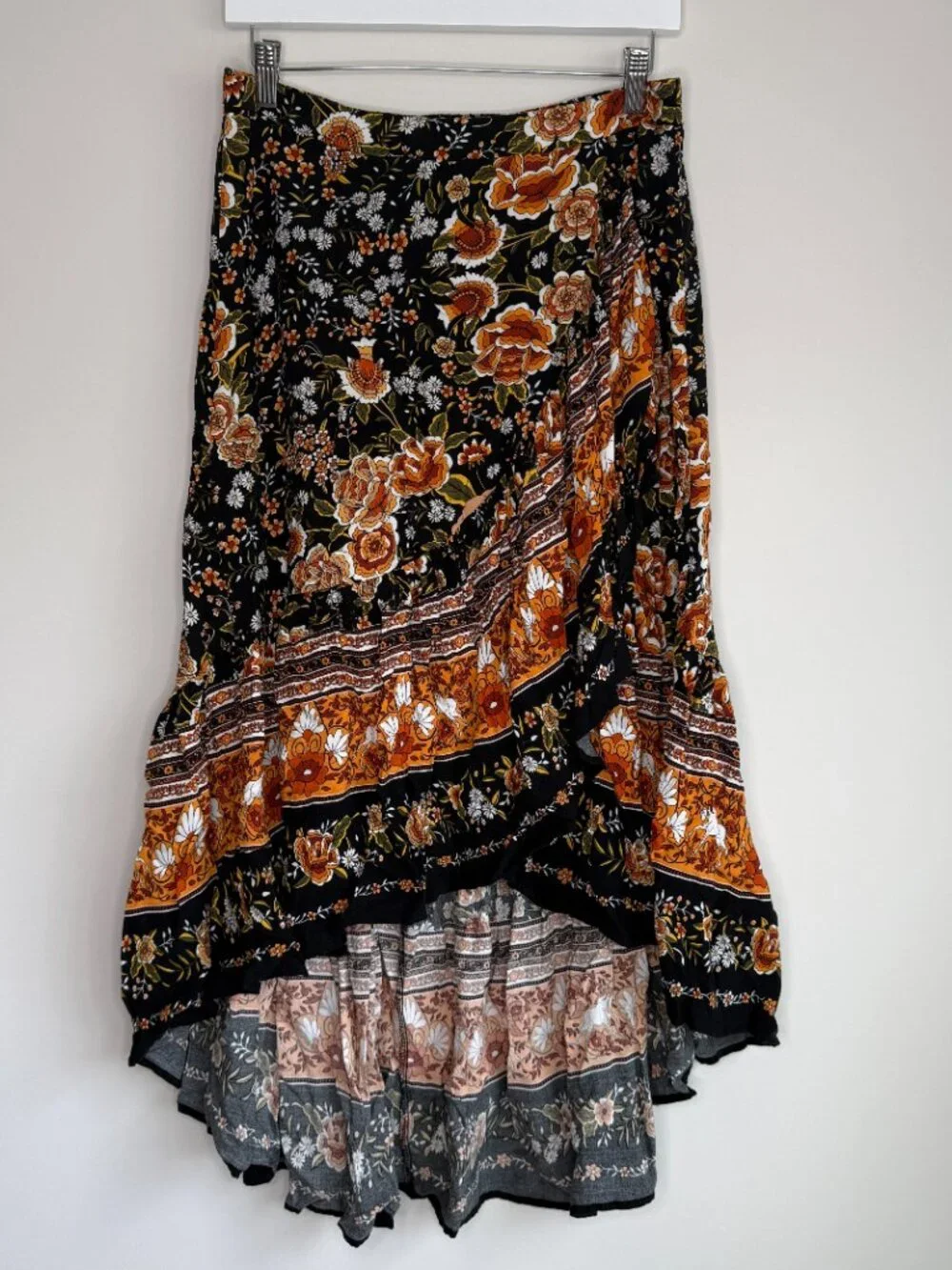 Boho High-Low Floral Skirt - Black Multi - Picture 2 of 7